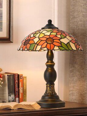 Tiffany Style Table Lamp, Handcrafted Stained Glass Table Light, Art Craft 18"